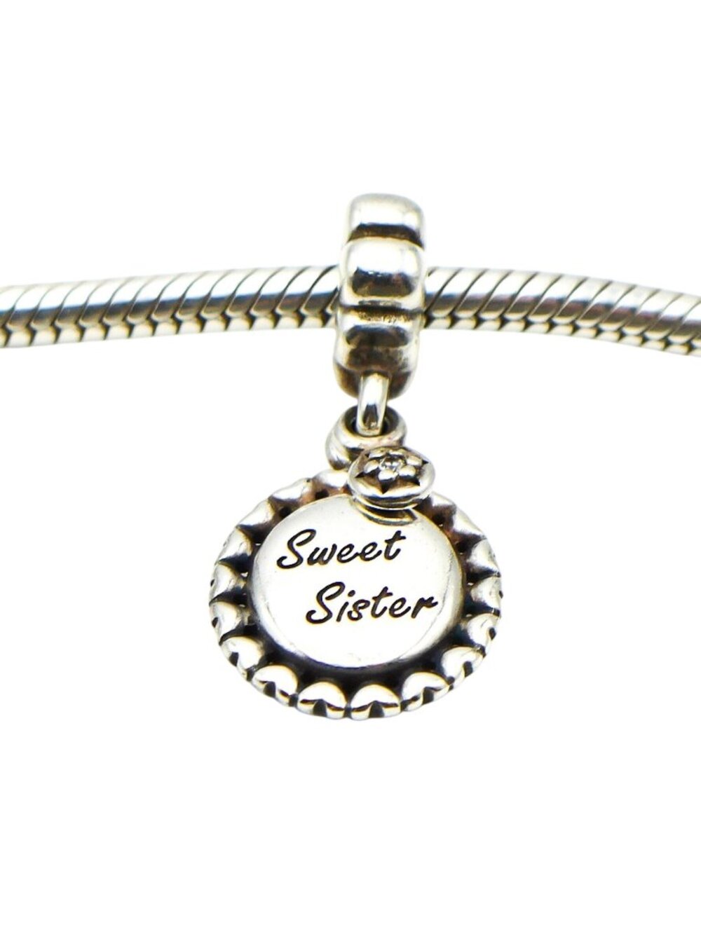 Pandora Sweet Sister Dangle Charm CZ Sterling Silver Retired
